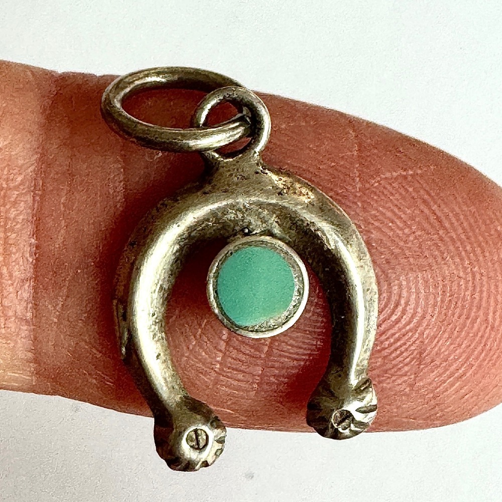 VTG Navajo Naja Turquoise Charm Pendant Mini Sterling Native Small Layering